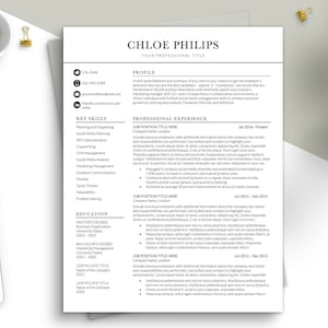 Plantilla de CV minimalista y limpio para Word, plantilla de CV profesional moderna, plantillas de CV de 2 columnas, plantilla de CV con carta de presentación