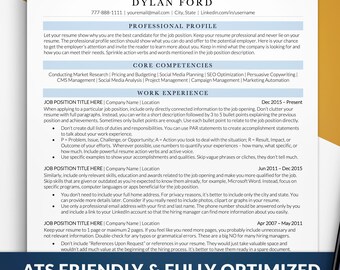 Professional ATS Resume Template for Word, Apple Mac Pages, Google Doc, Simple ATS Friendly & ATS Optimized Resume Template, Clean Modern Cv
