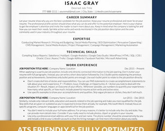 May include: A resume template with the name "Isaac Gray" at the top, with contact information below. The resume includes sections for career summary, expertise, technical skills, and work experience. A black pen is on the right side of the resume. The bottom of the resume has the text "ATS FRIENDLY & FULLY OPTIMIZED PRE-FILLED WITH RESUME WRITING TIPS."