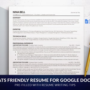 Plantilla de currículum vitae sencilla y limpia compatible con ATS para Google Docs, plantilla de currículum vitae profesional para ATS, plantilla de currículum vitae para Google Docs con carta de presentación