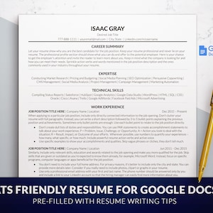 ATS Friendly Resume Template Google Docs, Word, Mac Pages, Easy to Edit Simple Resume, Instant Download, ATS Clean Resume and CV Template