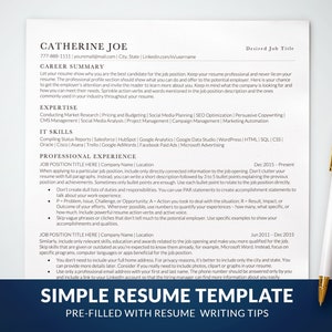 Minimalist Simple Resume Template for Word, Google Docs, Mac Pages, Professional ATS Friendly Resume, One Column Resume Basic Classic Resume