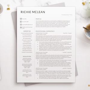 Plantilla de CV profesional moderna de dos columnas para Word, CV ejecutivo, plantilla de CV limpia con carta de presentación, CV de 2 páginas, CV de 1 página