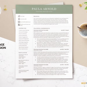 Currículum moderno para docentes, plantilla de currículum profesional para Word, plantilla de currículum de educador con carta de presentación para docentes con experiencia.