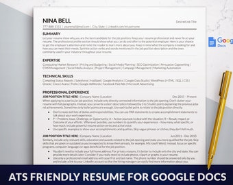 Simple Clean ATS Friendly Resume Template Google Docs, Professional ATS Resume Template, Google Docs Resume Template ATS with Cover Letter
