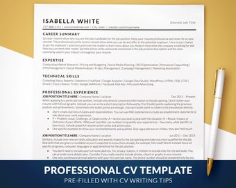 Plantilla de CV compatible con ATS, plantilla de CV profesional para Word, Mac Pages, Google Docs, formato de CV simple, plantilla de CV minimalista, carta de presentación