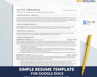 Simple ATS Ready Resume Template Google Docs, Word, Mac Pages, Chronological ATS Friendly Resume Template with Cover Letter and Job Tracker