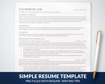 Minimalist Simple Resume Template for Word, Google Docs, Mac Pages, Professional ATS Friendly Resume, One Column Resume Basic Classic Resume