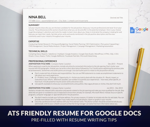 Simple Clean ATS Friendly Resume Template Google Docs, Professional ATS Resume Template, Google Docs Resume Template ATS with Cover Letter