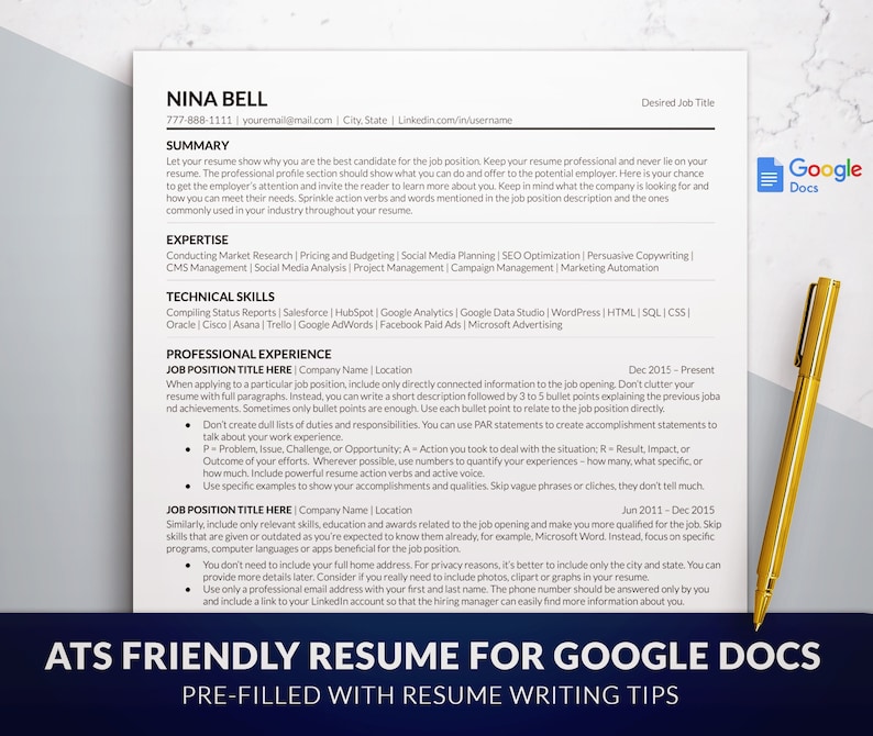 Simple Clean ATS Friendly Resume Template Google Docs, Professional ATS Resume Template, Google Docs Resume Template ATS with Cover Letter image 1