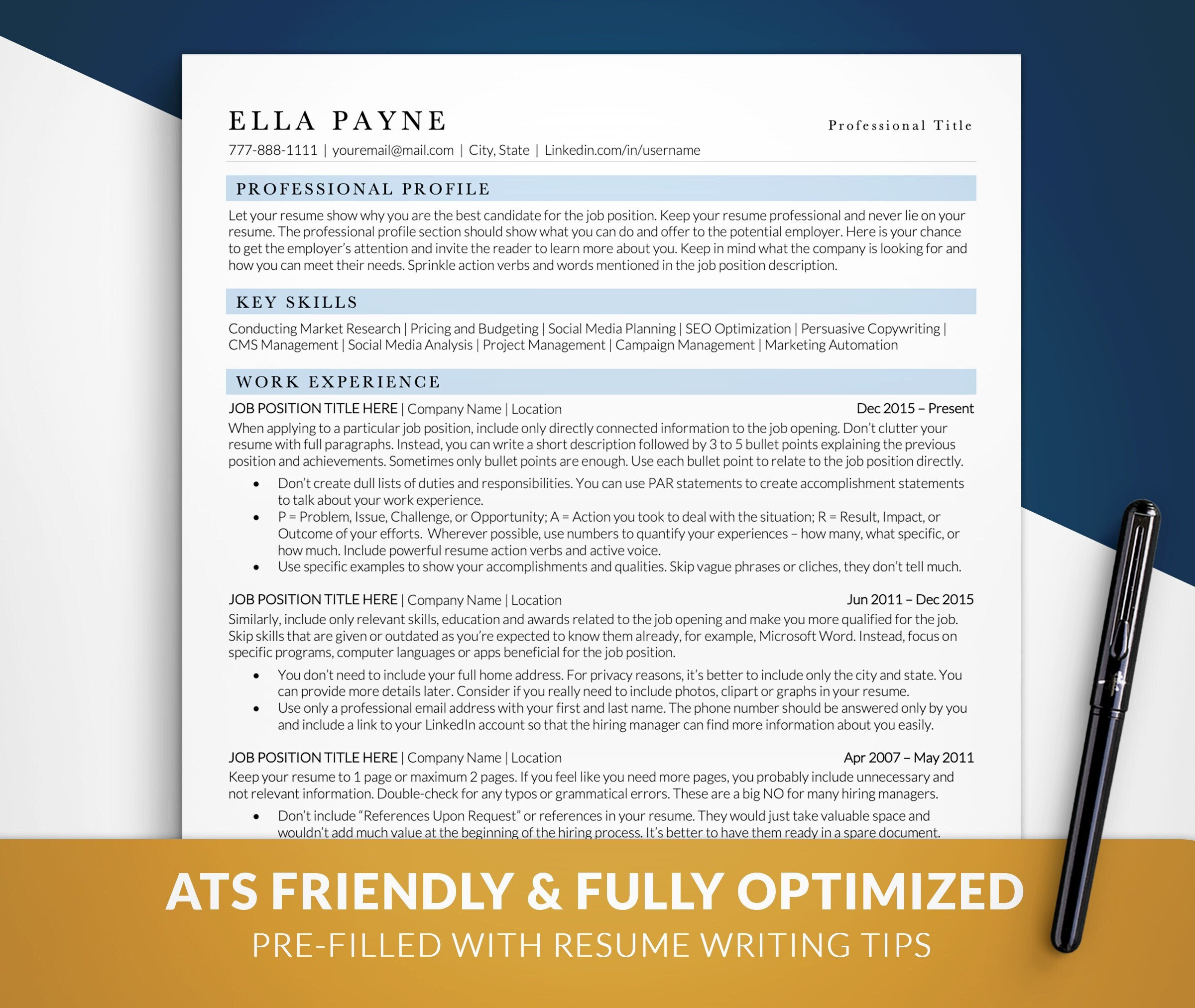 ATS Optimized Resume Template, Simple Resume Template, ATS Clean CV ...