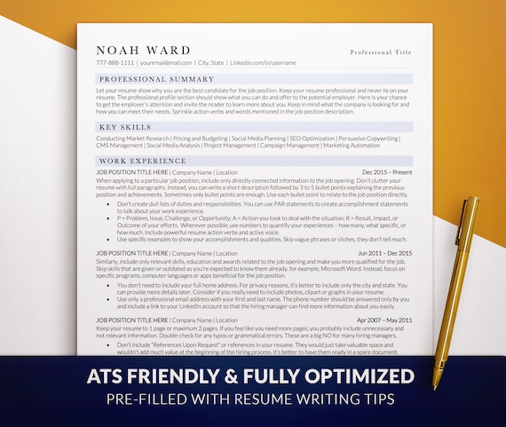 ATS Friendly Executive Resume Template, ATS Optimized Resume Templates for Word, Pages, Simple ATS Resume 2 Pages in One Template