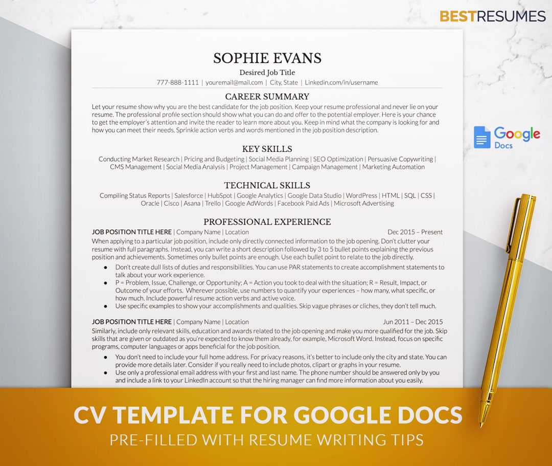 Professional ATS Friendly CV Template Google Docs Simple Ats - Etsy