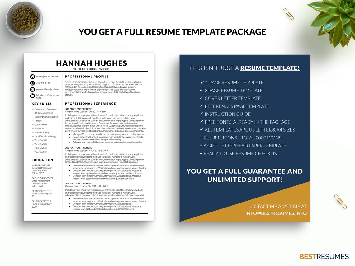 Modern Professional Resume Template Word 1 & 2 Page Resume Two - Etsy