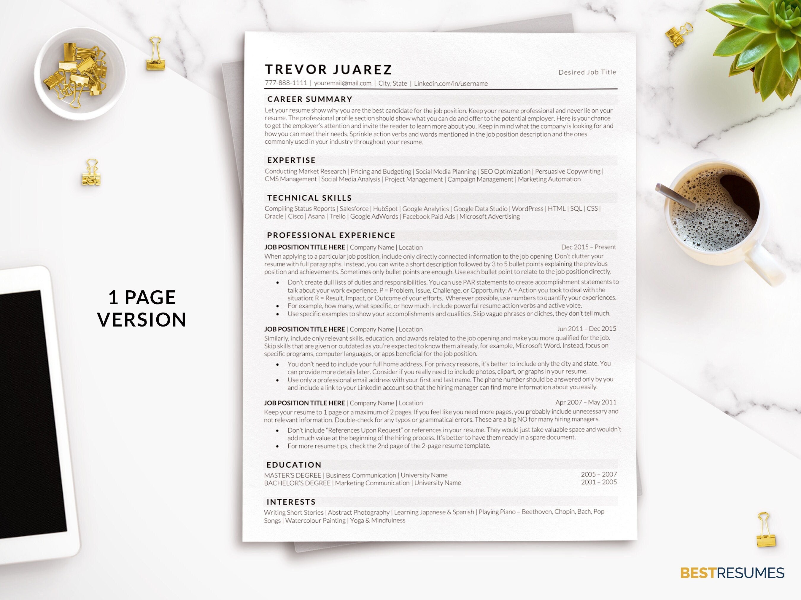 ATS Friendly Resume Template With Clean Chronological Resume Layout for ...