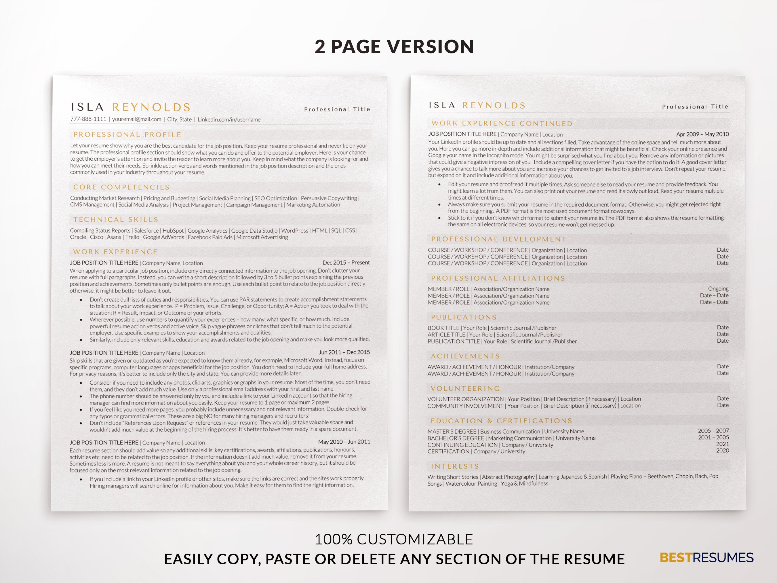ATS Friendly Resume Template for Apple Mac Pages, Google Docs, Word ...
