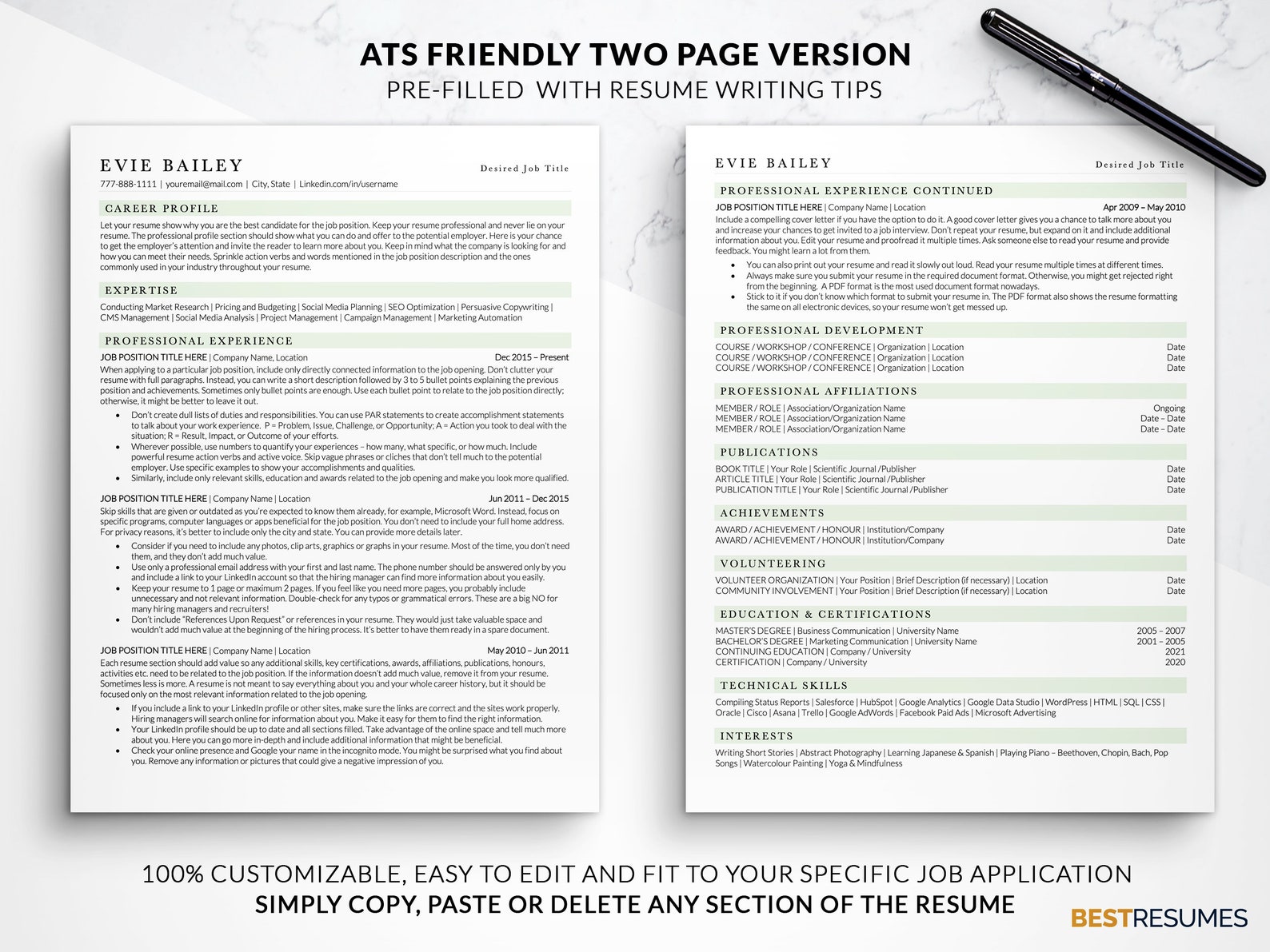 ATS Friendly Resume Template for Word, Apple Mac Pages, Google Docs ...