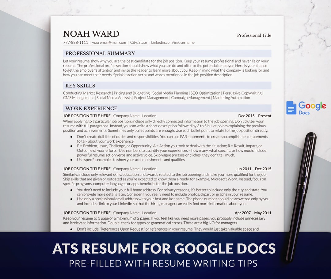 Modern Executive Resume Template for Google Docs, ATS Friendly Resume ...
