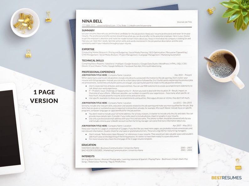 Google Docs Resume Templates ATS Friendly One Page Resume Nina Bell