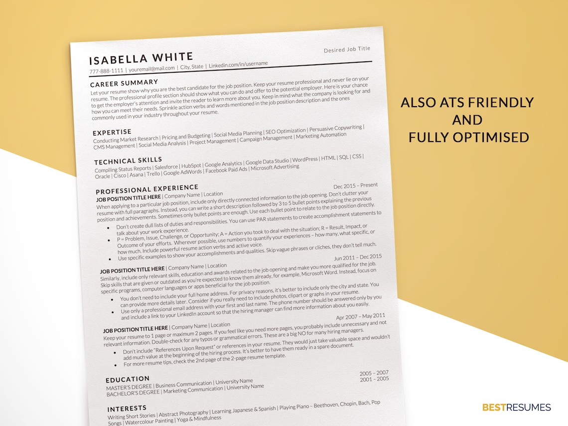 ATS Friendly CV Template, Professional CV Template for Word, Mac Pages ...
