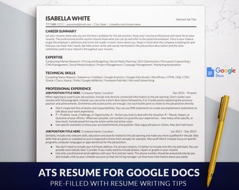 Professional Google Docs Resume Template, ATS Friendly Resume Template for Google Docs, Word, MAC Pages, Traditional Style Simple Job Resume