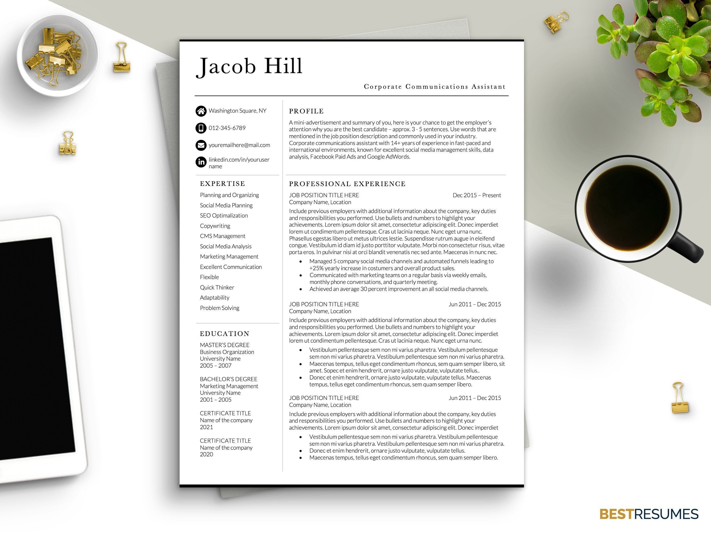 Modern Professional Resume Template for Word, Clean Resume Templates ...