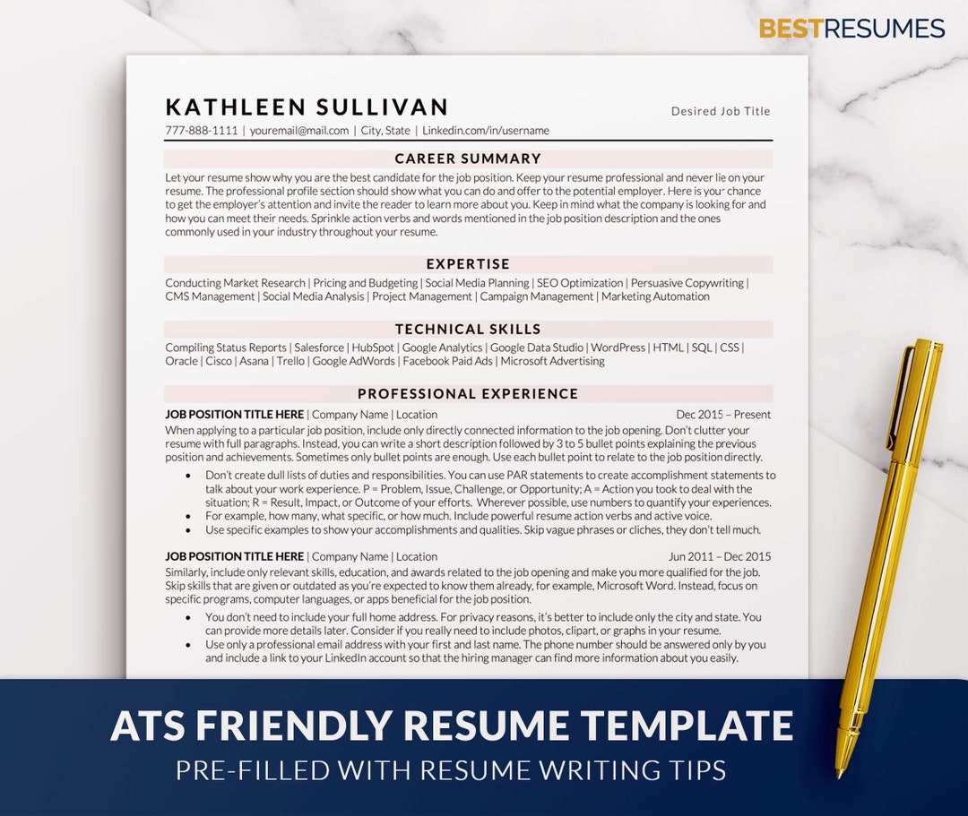 Clean ATS Friendly Resume Template, ATS Compliant and Optimized Resume ...