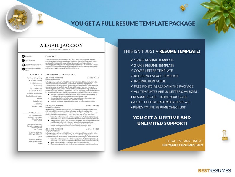 Two Column Resume Template Word, Professional Resume Templates, Curriculum Vitae Template, CV Template Britain with Cover Letter, 1, 2 Pages image 8