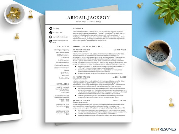 Two Column Resume Template Word, Professional Resume Templates, Curriculum Vitae Template, CV Template Britain with Cover Letter, 1, 2 Pages