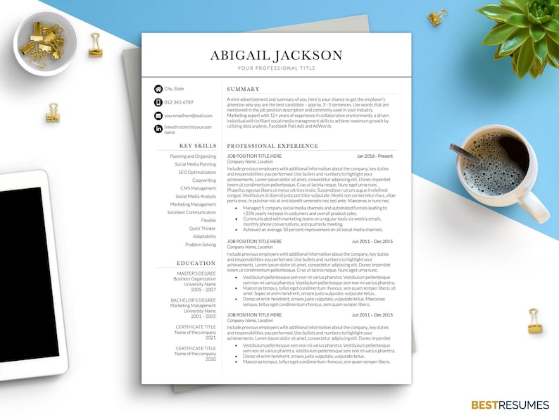 Two Column Resume Template Word, Professional Resume Templates, Curriculum Vitae Template, CV Template Britain with Cover Letter, 1, 2 Pages image 1