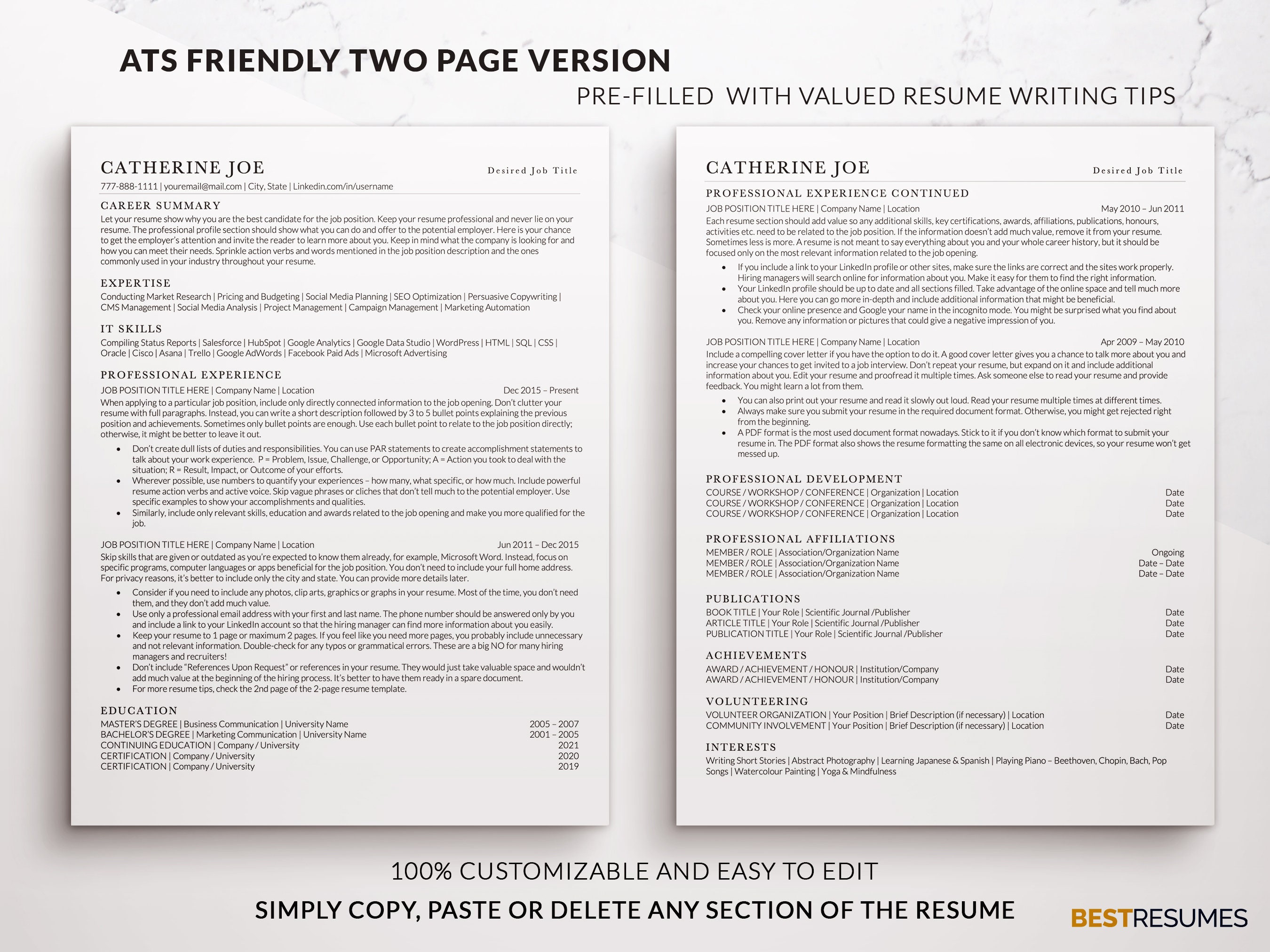 ATS Friendly Resume Template Word & Mac Pages, ATS Resume Templates ...