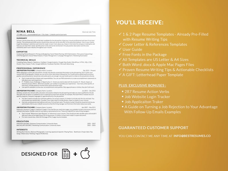 Modern ATS Resume Template Resume Package Nina Bell