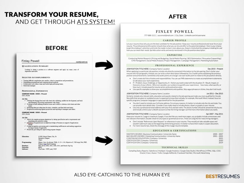 ATS Friendly Resume Template for Word, Google Docs, Mac Pages in Green ...