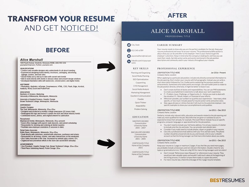 Modern Executive Resume Template Word, Two Page Resume Template, Two ...