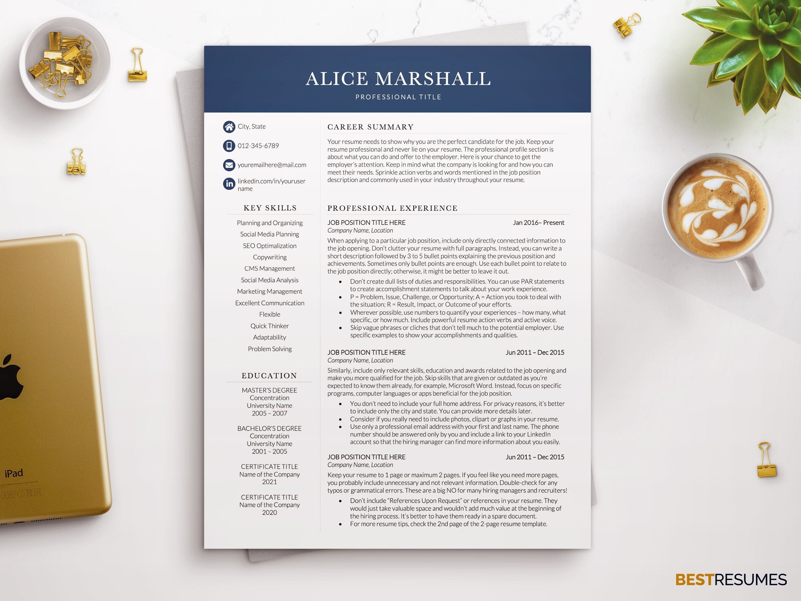 Modern Executive Resume Template Word Two Page Resume Template Two ...