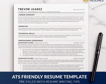 ATS Friendly Resume Template with Clean Chronological Resume Layout for Word, Mac Pages and Google Docs Plain ATS Resume with Cover Letter