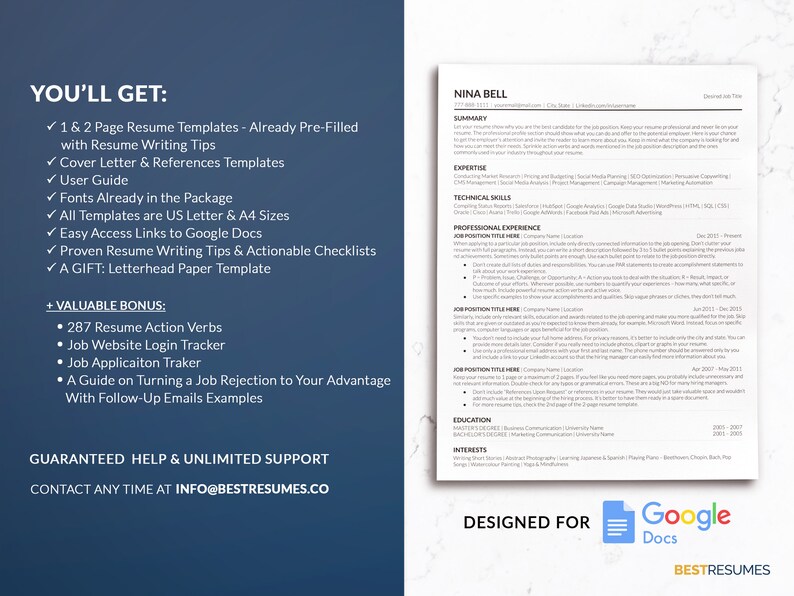 Google Docs Resume Templates ATS Friendly Compact Resume Nina Bell