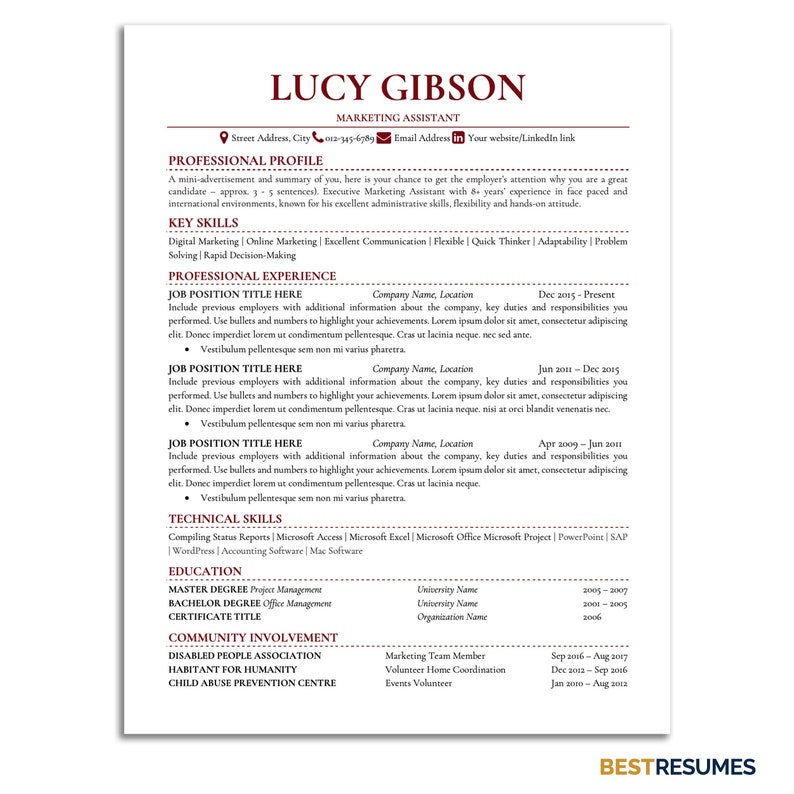 Simple Resume Clean Resume Resume Template Word Classical Etsy