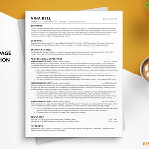 Modern ATS Resume Template One Page Resume Nina Bell