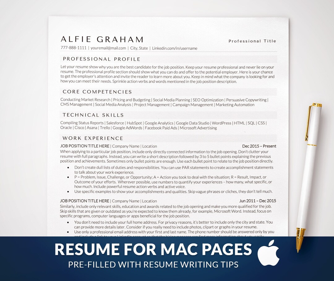Clean ATS Friendly Resume Template for Apple Mac Pages, MS Word, Google ...
