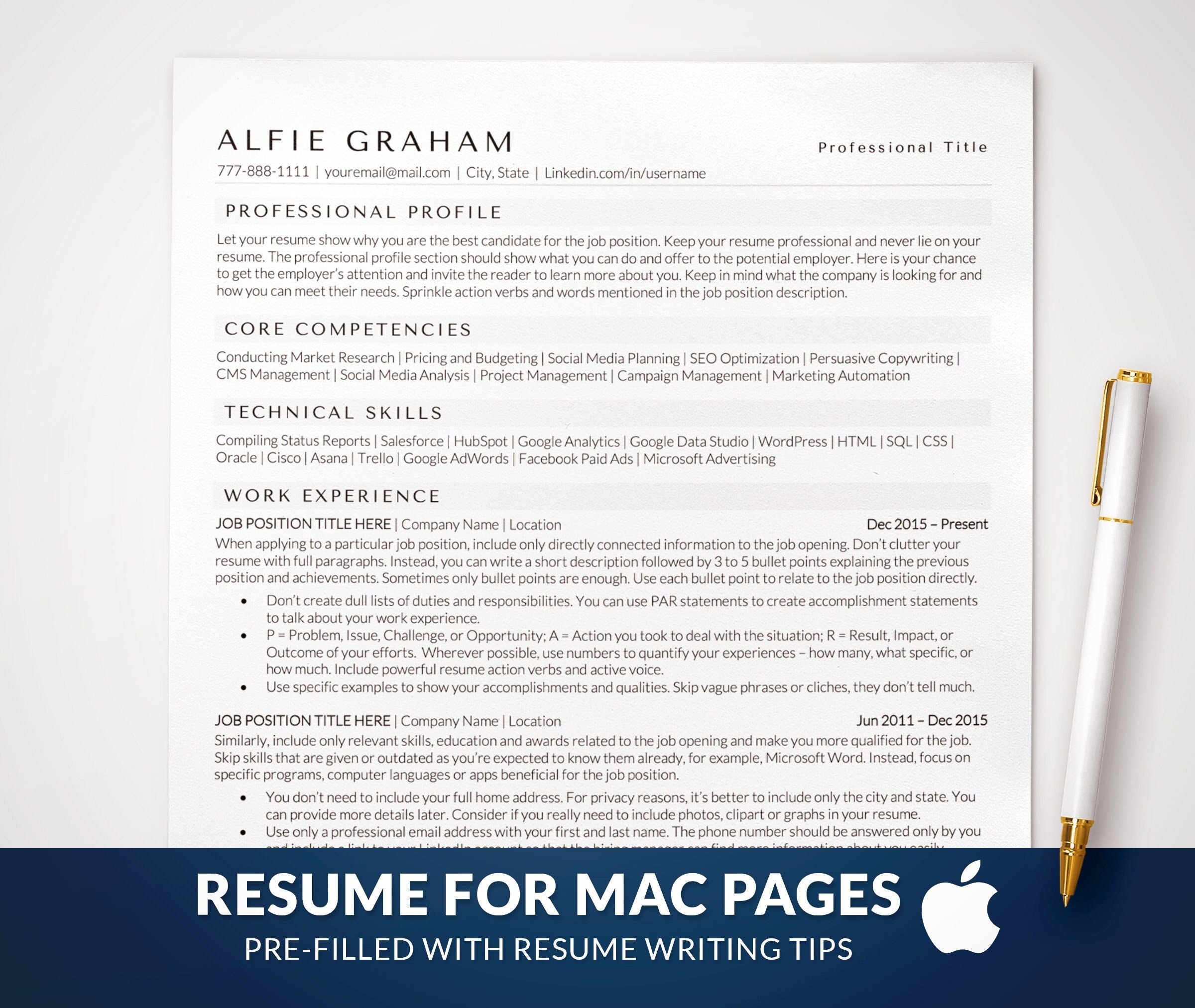 Clean ATS Friendly Resume Template for Apple Mac Pages, MS Word, Google ...