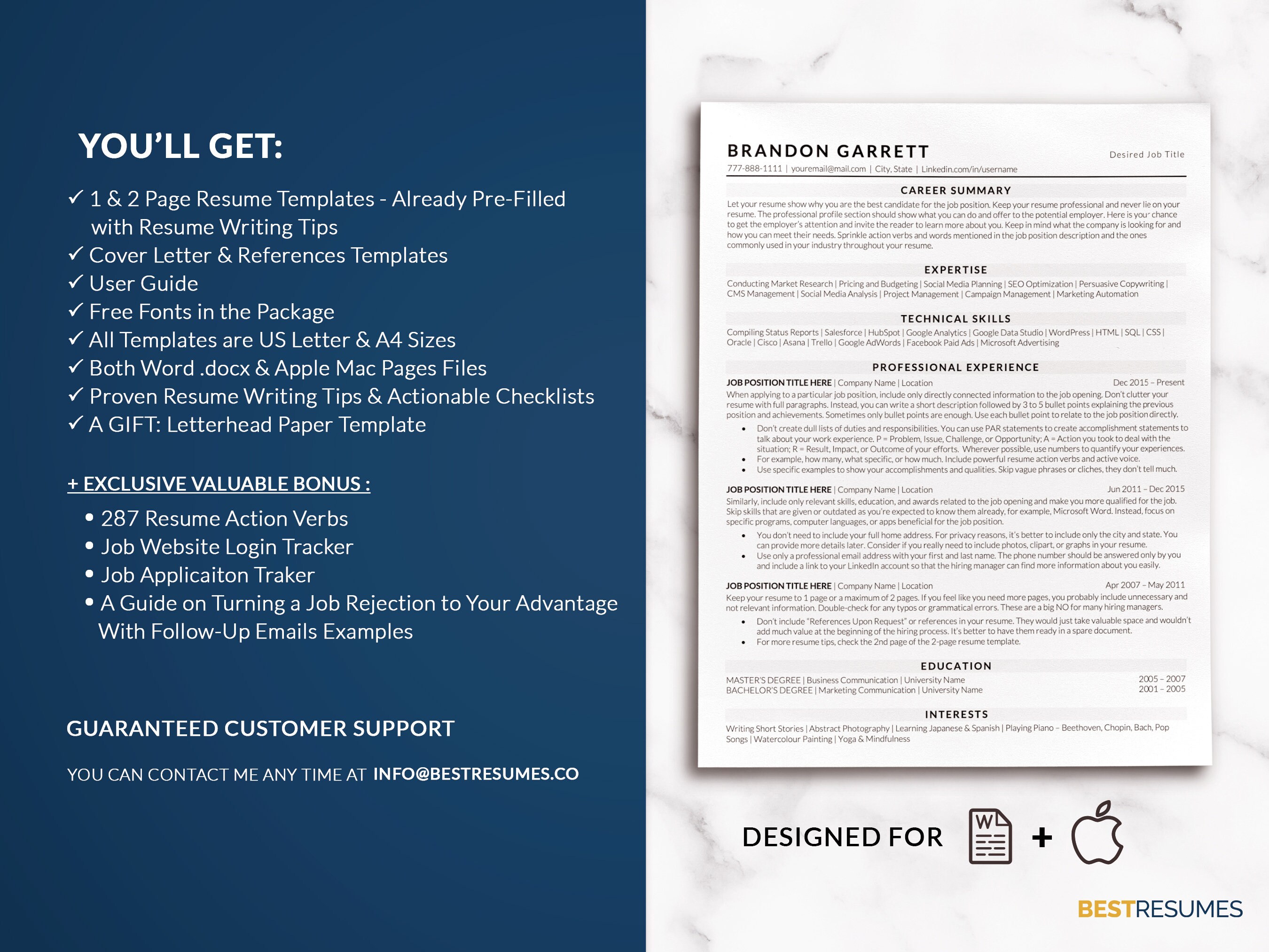 ATS Friendly Resume Template Word, Mac Pages, Chronological Simple ATS ...