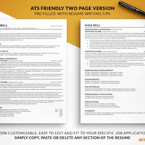 Modern ATS Resume Template Two Page Resume Nina Bell