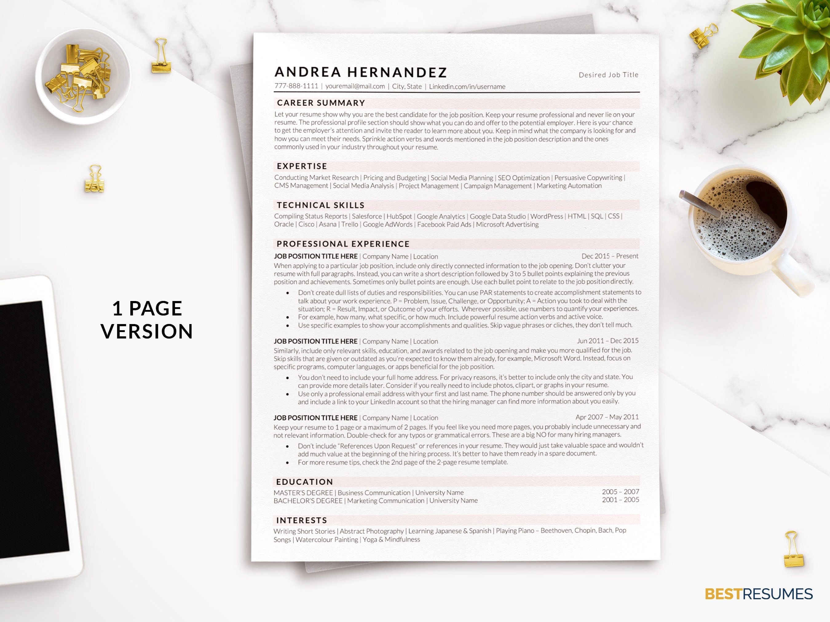 Resume Template ATS Friendly for Word, Apple Pages, Google Docs ...