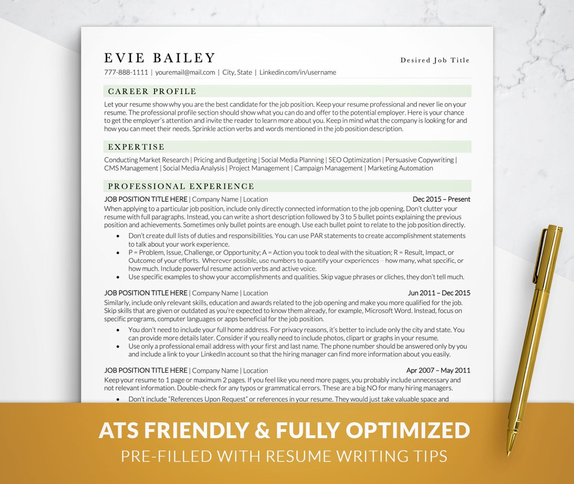 ATS Friendly Resume Template for Word, Apple Mac Pages, Google Docs ...