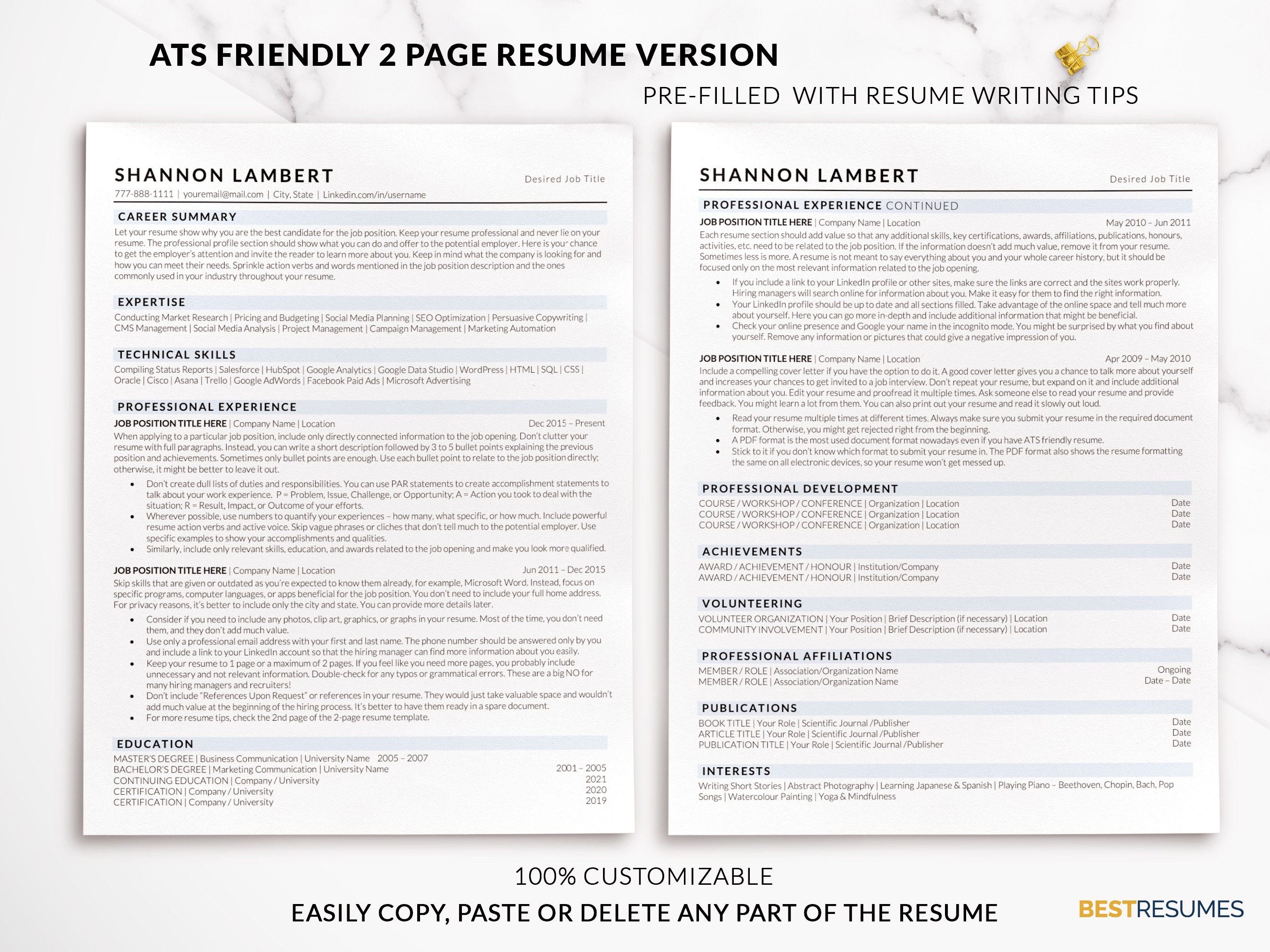 Resume Compact Example Professional Simple ATS Resume Template for Word, Google Docs, Mac ...