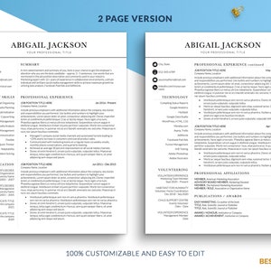 Two Column Resume Template Word, Professional Resume Templates, Curriculum Vitae Template, CV Template Britain with Cover Letter, 1, 2 Pages image 2