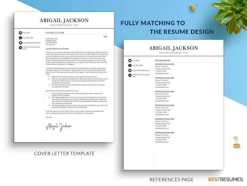 Two Column Resume Template Word, Professional Resume Templates, Curriculum Vitae Template, CV Template Britain with Cover Letter, 1, 2 Pages image 3
