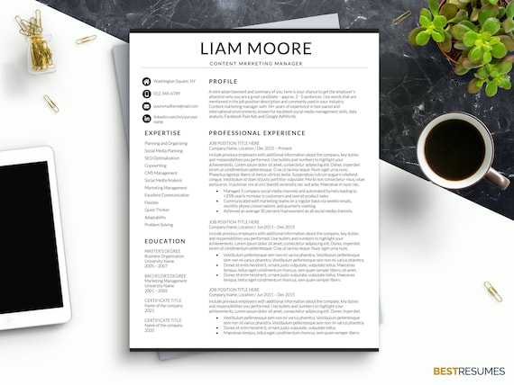 2 Column Resume Template, Modern Executive Resume for Word, Corporate, Management Resume Template, 2 Page, 1 Page Resume with Cover Letter