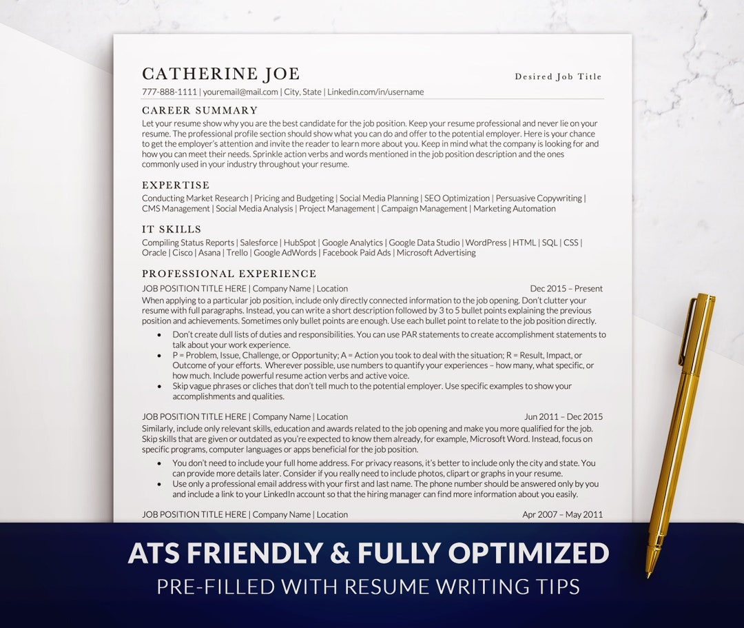 ATS Friendly Resume Template Word & Mac Pages, ATS Resume Templates ...